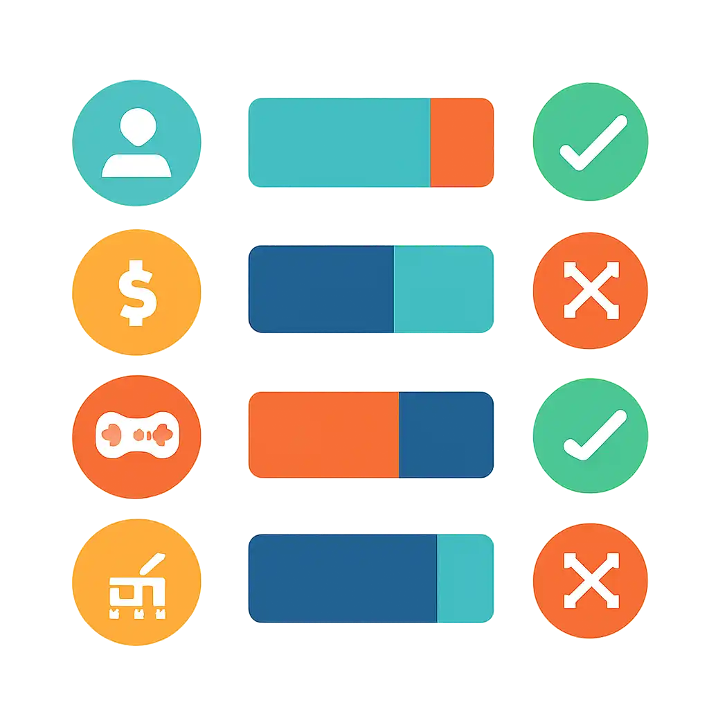 Infographic comparing options using coloured bars and icons only, no text or labels, flat design, 92 Club