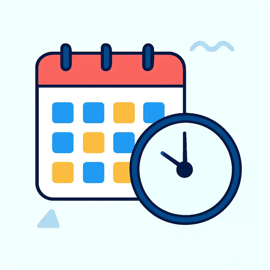 Calendar with clock: 92 Club timing and schedule visual